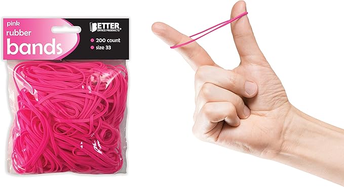 Better Office Products 200 Pink Rubber Bands, Size 33, 200/Bag, Hot Pink Rubber Bands