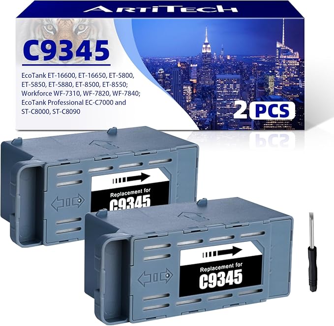 C9345 Ink Maintenance Box Replacement for WF-7840 ET-8550 ET-5850 ET-5880 ET-8500 WF-7820 WF-7310 ET-5800 EC-C7000 ST-C8000 ST-C8090 ET-16650 ET-16600 (C12C934591/PXMB9/C9345, 2 Packs)