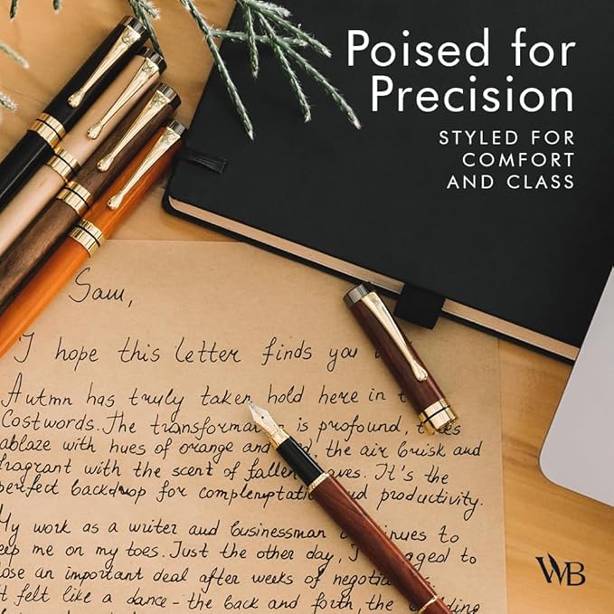 Wordsworth & Black Fountain Pen Set, Luxury Bamboo Wood - Fine Nib, Gift Case; Includes 6 Ink Cartridges, Ink Refill Converter -Journaling, Calligraphy; Drawing, Smooth Writing [Cherry Wood]