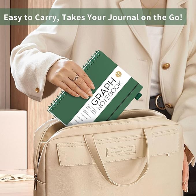 AHGXG Graph Paper Notebook - Spiral Notebook Journal 160 Pages, A5 Graph Notebook 5.7" x 8.3", 100 gsm Thick Grid Paper, Waterproof Plastic Cover, for School Writing Engineering Math, Green