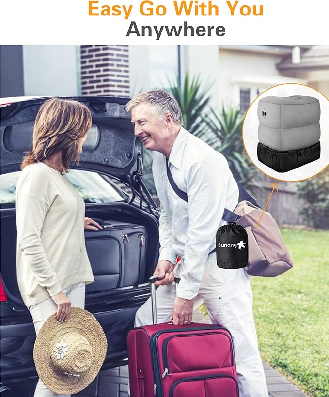 Sunany Inflatable Travel Foot Rest Pillow, Airplane Bed for Kids and Toddler, Adjustable Height Portable Elevating Leg, Trains, Cars, Home, Office (2 Pack)