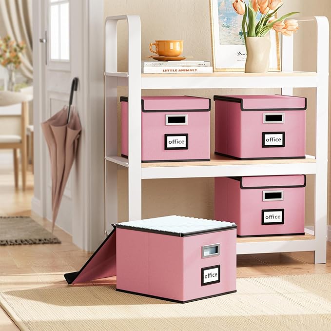 Huolewa Collapsible File Storage Organizer Box with Lid, Linen Document Storage, Universal Hanging Filing Organization Box for Letter/Legal Folder, Decorative Office/Home File Bins - only box