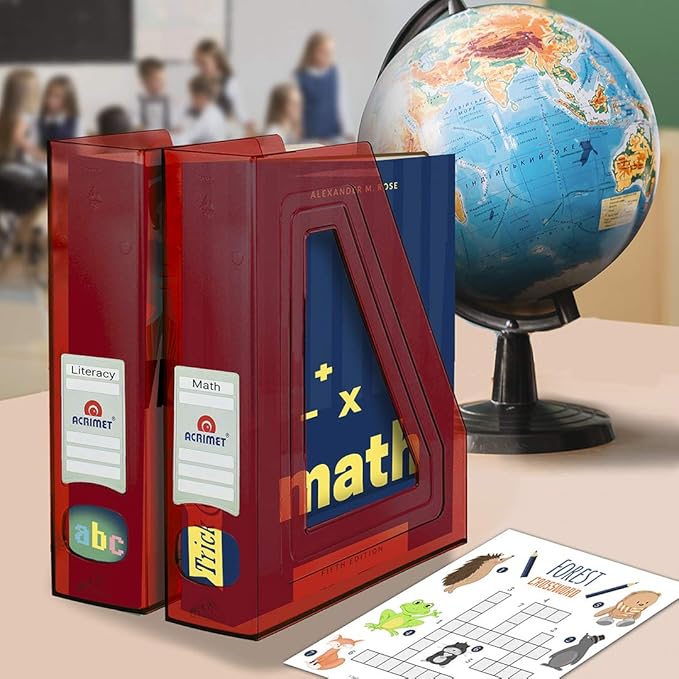 Acrimet Magazine File Holder, Durable Rack, Space-Saving Organizer (Plastic) (Clear Red Color) (2 Pack)