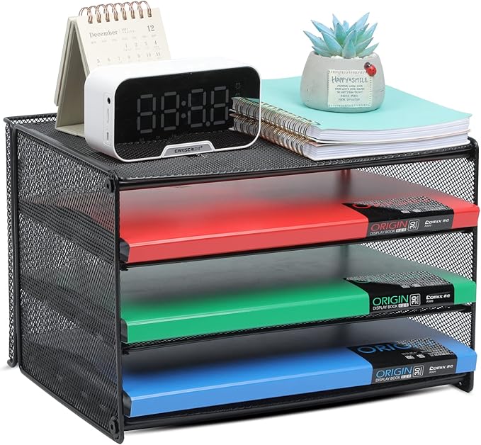 Samstar Paper Letter Tray, 3 Tier Desk File Organizer Paper Sorter Letter Shelf Rack, Mesh Made,Black ...