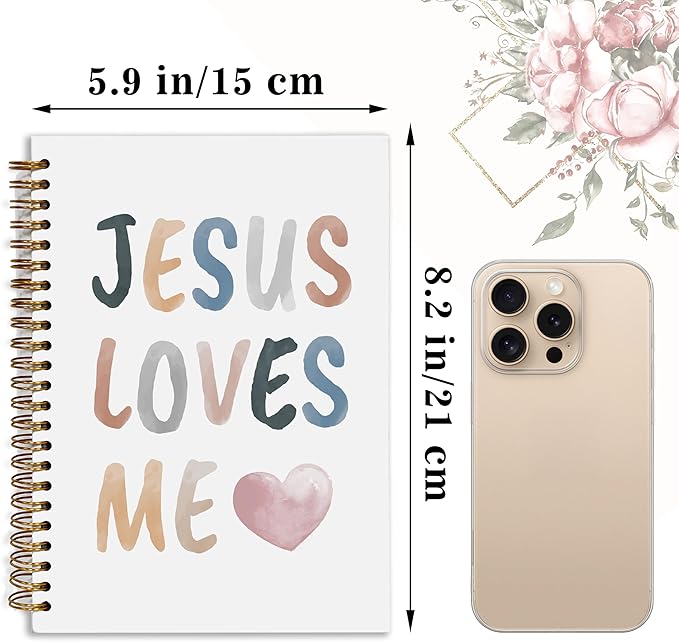 Bible Notebook, A5 Spiral Christian Journal with Floral Pink Butterfly Notebook, Jesus Loves Me, Inspirational Notebooks for Women, Bible Study, Gift for Birthday Christmas