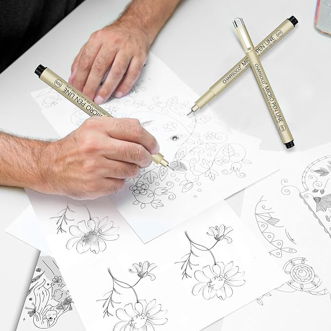 L Micro Pen, 6 Pack Black Fine Point Pen with Waterproof Archival Ink, 2-5mm Fineliner Ink Pens for Artist Illustration, Sketching, Anime, Manga, Technical Drawing and Scrapbooking