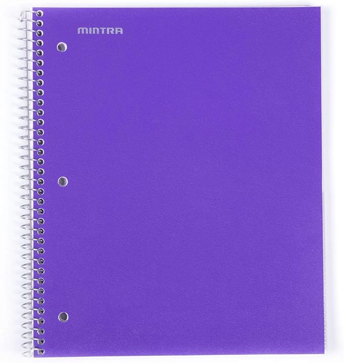 Mintra Office Durable Spiral Notebooks, 1 Subject, (Purple, Wide Ruled 12pk), 100 Sheets, Poly Pocket, Moisture Resistant Cover, School, Office, Business, Professional