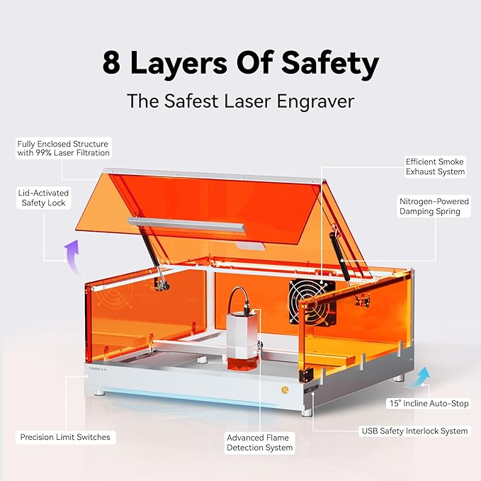 TOOCAA 20w Laser Engraver with 5 in 1 Rotary Roller Set, Smart Camera,Air Assist,Honeycomb Panel, 22" x 22" Bed Size,Safe Laser Engraving Cutting Machine Expert for Metal Tumblers Wood Acrylic