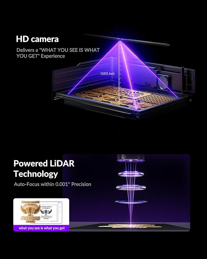 WECREAT Vision Pro 45W Laser Cutter and Engraver with Air Assist, HD Camera & Auto-Lifting, Laser Cutter Cuts 1” Wood, Full Enclosure Laser Engraving Machine for Wood and Metal, Acrylic, Leather etc