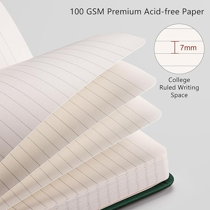 RETTACY Lined Journal Notebook, 192 Numbered Pages, A5 Medium Size (5.7'' x 8.3''), for Men & Women, Journaling, Writing, Work & Office, Leather Hardcover, 100 GSM Thick Paper (Dark Green)