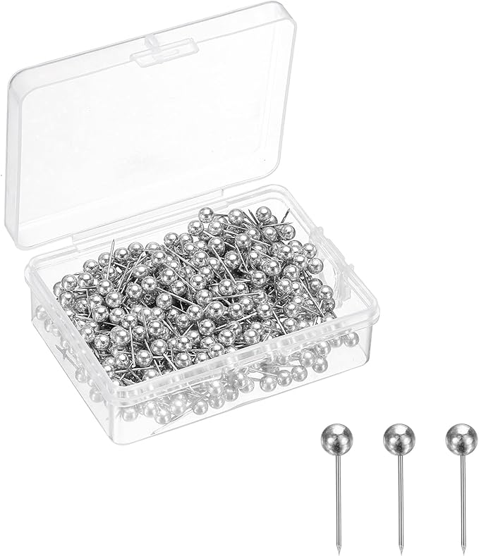uxcell 400 Pcs Push Pins, Map Thumb Tacks 4mm Round Head Decorative Push Pins for Bulletin Board Home Office Travel Wall DIY Crafts Map Photo, Silver