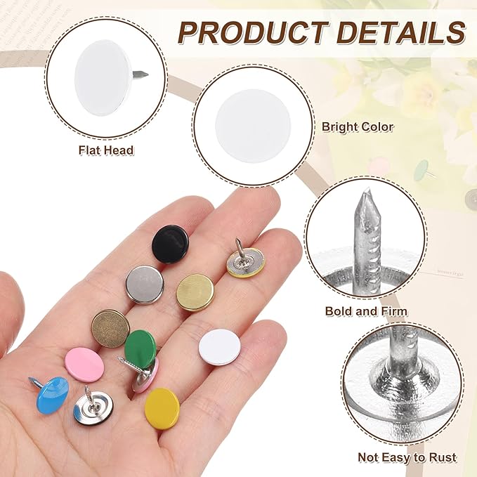uxcell 100Pcs Upholstery Tacks, 11mmx10mm Flat Head Thumb Tack Decorative Furniture Nails Push Pins for Furniture Sofa Headboards, White