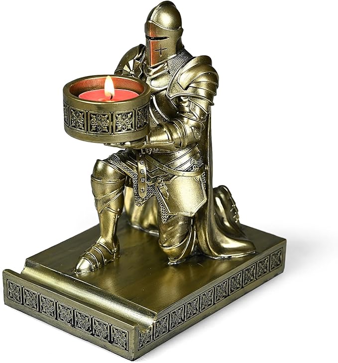 King's Guard Kneeling Knight Candlestick Holders Resin Posture TeaLight Holder Warrior Mobile Phone Stand Pen Holder Candle Holder for Restaurant, Altar, Home Table(Bronze)