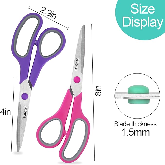 24 Black Scissors Bulk, Rkqoa 8" All Purpose Scissors Pack - Thick Sharp Shears for Office School Sewing Craft Supplies, Classroom Must have, Teacher/Class Scissor, Right/Left Handles