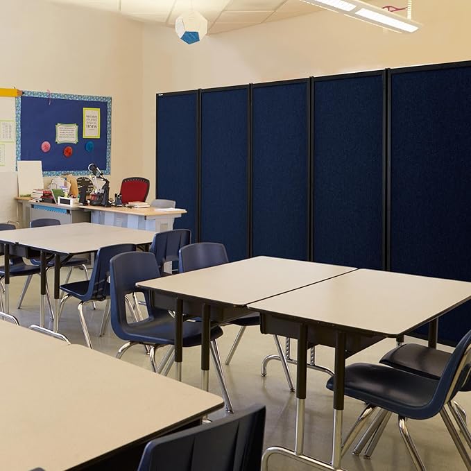 Upgrade Version Room Partition and Divider, Freestanding Rolling Dividers with Wheels,Office Privacy Screen Divider Wall,Classroom Felt Dividers,6'L* 6'7"H,3 Panel,Blue