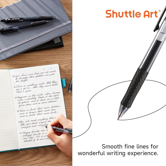 Shuttle Art Black Gel Pens, 36 Pack(18 Gel Pens with 18 Refills) Retractable Medium Point Rollerball Gel Ink Pens Smooth Writing with Comfortable Grip