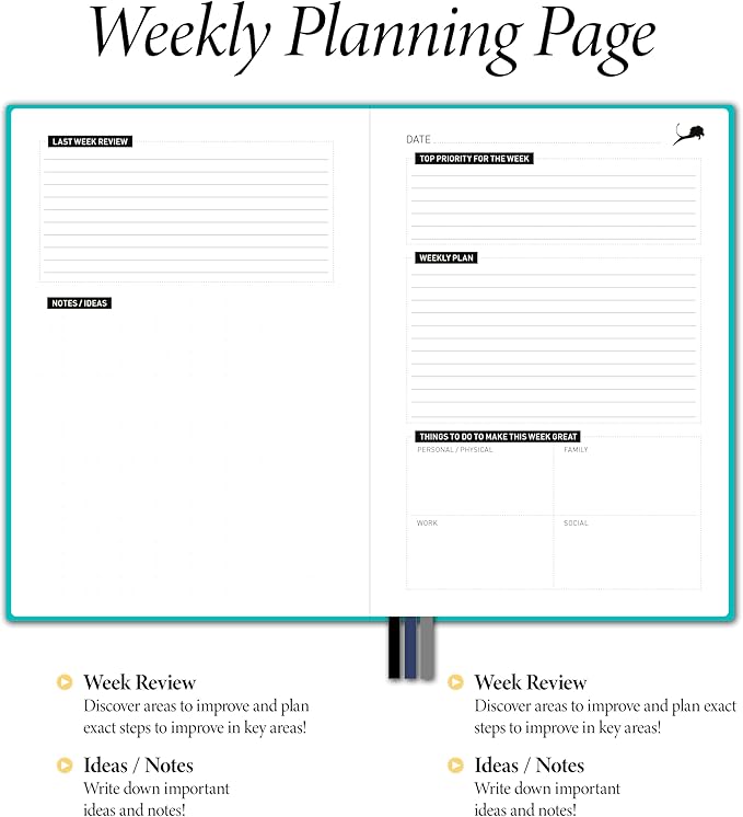 Daily Planner, Calendar and Gratitude Journal to Improve Time-Management, Productivity & Happiness | Vegan Leather Hardcover Organizer with Blank Dates, Undated 6 Months 24 Hour Agenda