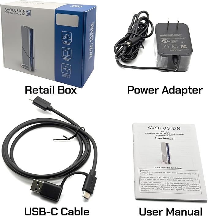 Avolusion PRO-H1 12TB 7200RPM USB 3.2 Gen2 (10Gbps) External Hard Drive (for Windows or MacOS Desktop PC/Laptop) (Renewed)