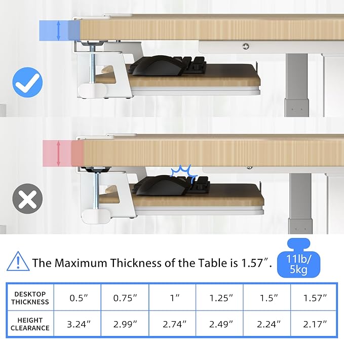 suptek Keyboard Tray Under Desk Pull Out with C Clamp Mount, Computer Keyboard & Mouse Tray, 25.6 (30 Including Clamps) x 11.8 inch Slide-Out Platform Computer Drawer for Typing, Light Wood, DSF1QM