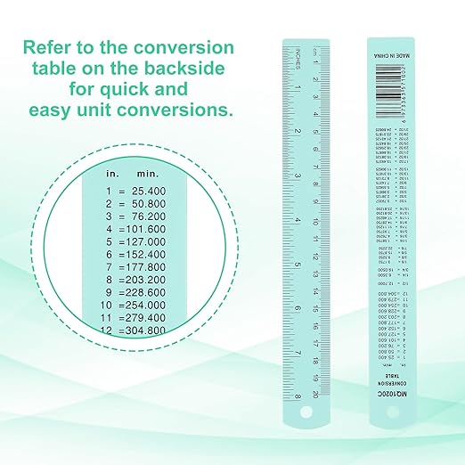 PATIKIL 20cm/8" Metal Ruler, 2 Pack Aluminum Alloy Rulers with Centimeters, Millimeters, Inches and Conversion Table Straight Edge Ruler for Writing Machinist Drafting, Blue Green