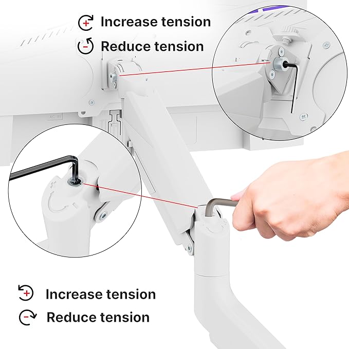 Pixio PS2S White Ultrawide Heavy-Duty Premium Single Monitor Arm Stand Desk Mount - Fits up to 49 inches Monitors, Weights up to 39lbs Flat / 31lbs Curved, Compatible with VESA 75x75 100x100mm