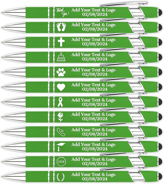 Personalized Pens with Name Logo or Message, Up to 1200 pcs Bulk Custom Metal Ballpoint Pen with Black Ink Customized Gift for Business, Graduation and Promotions (Green)
