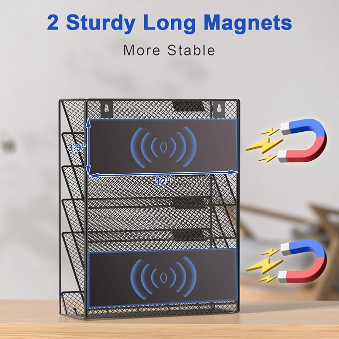 samstar Magnetic Wall File Holder, 6-Tier Hanging Wall File Organizer Wall Mount Paper File Folder Mail Organizer for Office/School, Magnetic