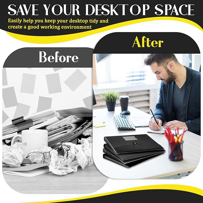 Glenmal 10 Pcs 7 Pocket File Folders File Organizer Expanding Folder with Labels Plastic Expandable Folder Pocket Folder A4 Letter Size Paper Organizer Folder for Office(Black)