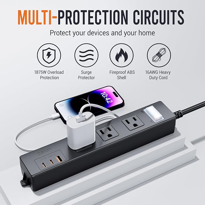 USB Outdoor Power Strip Weatherproof, Waterproof Surge Protector with 3 Wide Outlet with 3 USB Ports, Shockproof Overload Protection,15FT Extension Cord for Outside Decorations,Christmas Lights,Patio