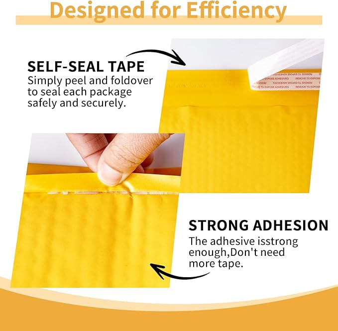 Kraft Bubble Mailers 8.5×12' Inch 50 Pack Yellow shipping envelopes Self-Seal Padded Mailing Envelopes for Jewelry Makeup Supplies and Small Business Packaging