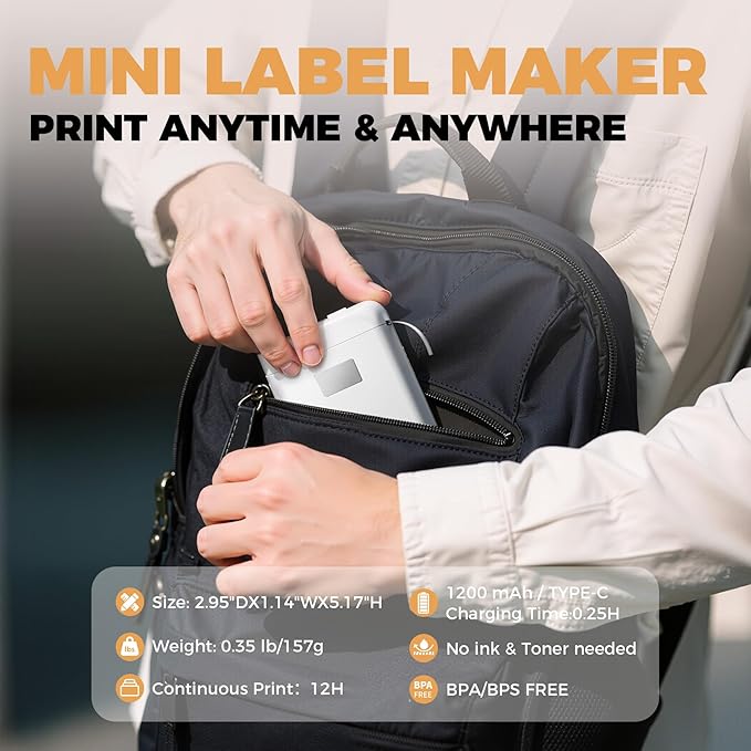 Label Maker, Label Maker Machine with Tape, Portable Bluetooth Label Printer with Little Space, Mini D10 Label Machine with Multiple Personalized Templates for Family School