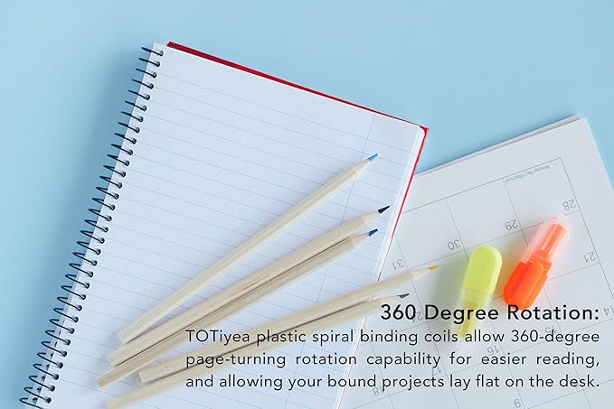 TOTiyea 100 Pack Plastic Spiral Binding Coils,6mm(1/4") Binding Spirals,30 Sheet Capacity,4:1 Pitch,Black