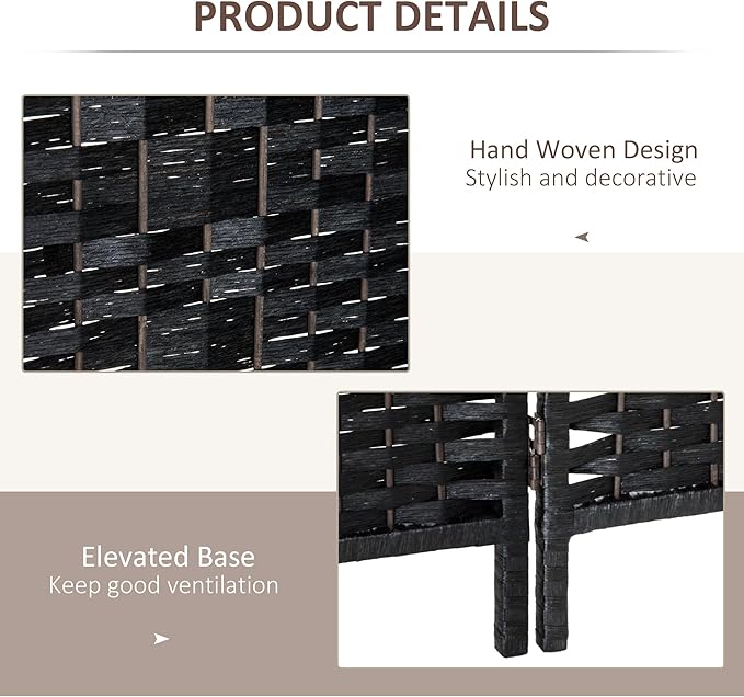 NicBex Room Divider 6 Panel Room Dividers with Wicker Weave Design Partition Room Dividers and Folding Privacy Screens 6 FT Wall Divider for Office, Room Separation,106.25"W x 0.75"D x 70.75"H, Black