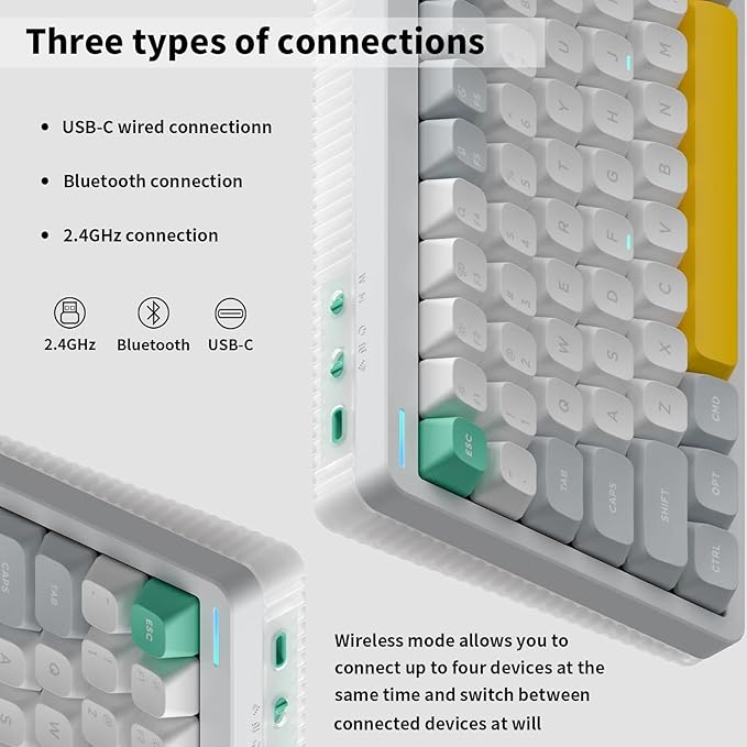 nuphy Halo96 V2 Wireless Mechanical Keyboard,Gasket Structure,96% Hot Swappable Gaming Keyboard, 99 Kyes RGB Backlit,Support QMK/VIA,Bluetooth/USB-C/2.4GHz-White,Mint Switches (37gf)