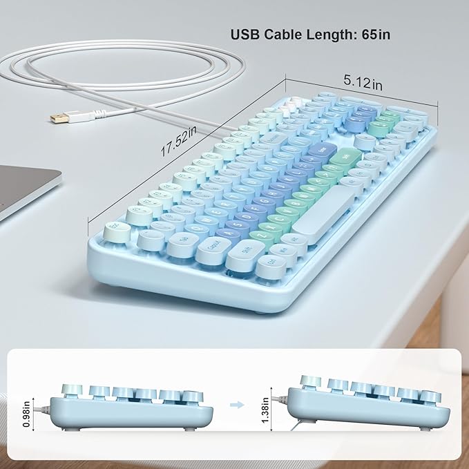 Large Print Wired USB Keyboard, 104 Keys Full Size Typewriter Keyboards, Plug and Play Office Computer Keyboard with Number Pad for Windows, PC, Laptop, Desktop (Blue Colorful)