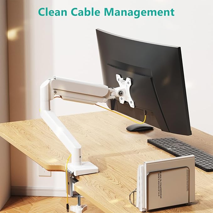 WALI Single Monitor Arm Mount Stand, Adjustable Gas Spring Arm Monitor Mount for Display up to 32 Inch,19.8lbs Capacity (GSMP001W), White