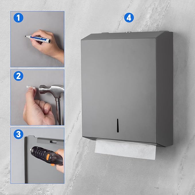 Paper Towel Dispenser Wall Mount Commercial c-fold/Multi-fold/Tri-fold, Touchless Hand Towel Dispenser with Lock(Dark Grey)