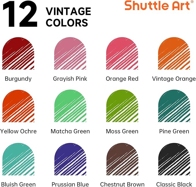 Shuttle Art Liquid Ink Rollerball Pens, 12 Vintage Colors Quick Drying 0.5mm Extra Fine Point Long Lasting for Writing Journaling Taking Notes Doodling School Office Home