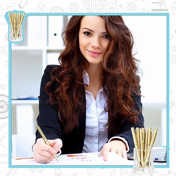 Teling 72 Pcs Small Ballpoint Pen Mini Pens Bulk 4 Inch Short Small Tiny Black Ink Ballpoint Writing Tool for Notebook Pockets Signature Notepads School Office(Gold,Classic Style)