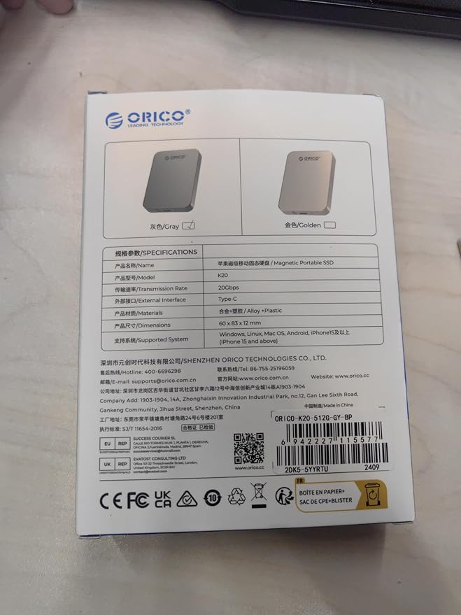 ORICO 1TB Magnetic Portable SSD, Metal Body, 4K 120 fps ProRes HDR Record and Store, Up to 460MB/s, USB C&A 2 in 1 Cable, External SSD Compatible with iPhone 16 Pro Max, Tablet, Computer - K5PLUS