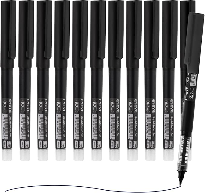 EYEYE Black Rollerball Pens 0.7mm Fine Point, 24 Pack Rollering Ball Pen Quick Dry, Liquid Ink Pen Fine Point Smooth Writing Pens for Journaling, Note Taking, Office and School Supplies