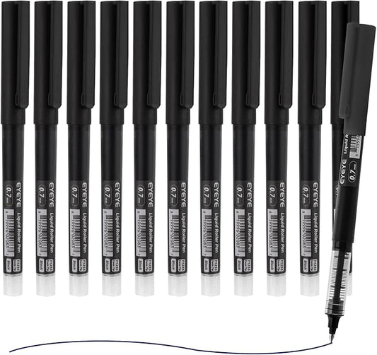 EYEYE Black Rollerball Pens 0.7mm Fine Point, 24 Pack Rollering Ball Pen Quick Dry, Liquid Ink Pen Fine Point Smooth Writing Pens for Journaling, Note Taking, Office and School Supplies