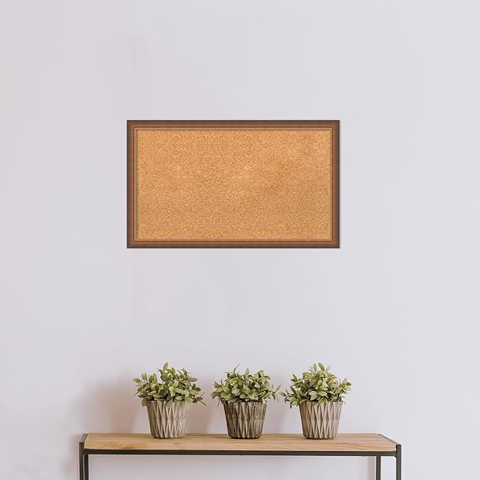 Amanti Art Natural Cork Board for Wall, 18x30 Vision Board with Bronze Frame, Medium Corkboard Office Decor for Home Organization, Modern Corkboard Pinboard to Display Items for Home Organization in