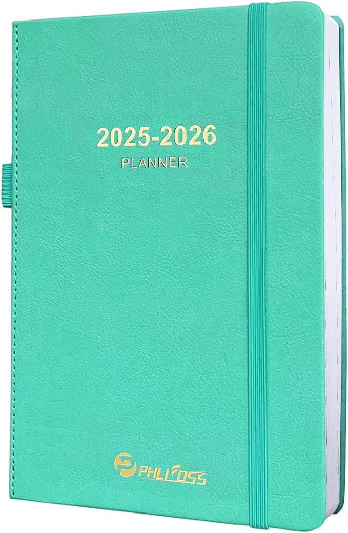 Daily Planner 2025-2026, One Page Per Day, Academic Calendar (July 2025 - June 2026), Appointment Book with Time Slots and Monthly Tabs, 5.7" x 8.25", Pocket, Leather Cove (Lake Green)