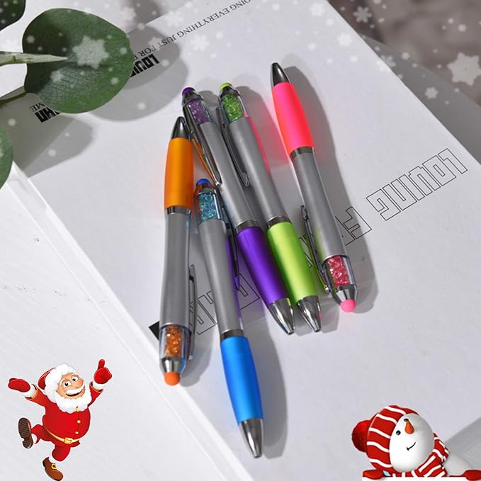 MiSiBao Stylus Pens for Touch Screens, Medium Point Pens with Crystals for Women and Kids Black Ink Pen with Stylus Ballpoint Pens with Comfort Grip for The Ipad（5 Count+3 Refills）