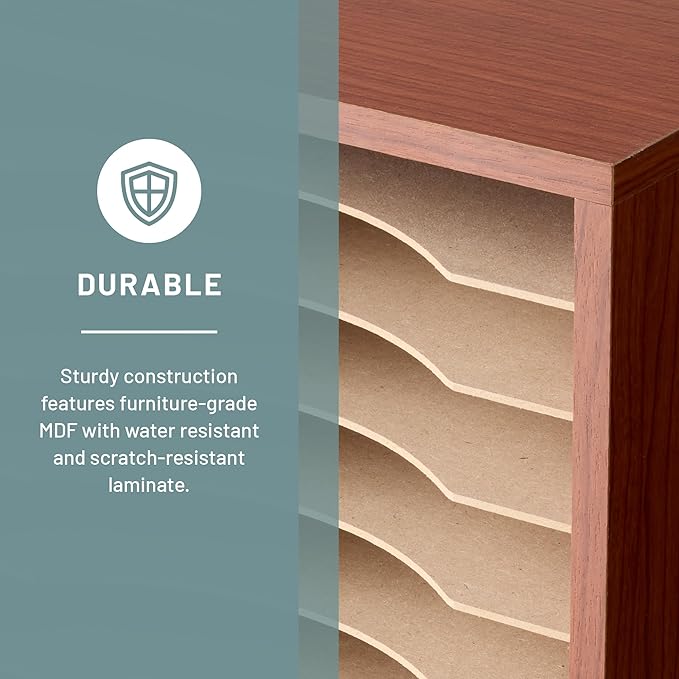 Safco Vertical Literature Organizer, 11 Compartments, Office and Classroom Mailbox with Adjustable Shelves, Wood Paper and Mail Sorter, Cherry