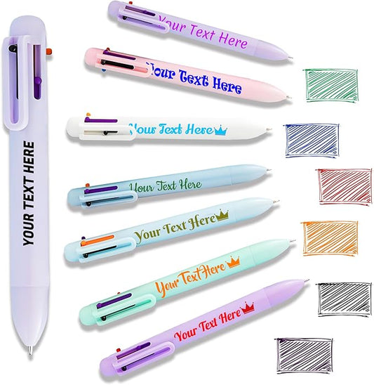 Custom 6-In-1 Multicolor Ballpoint Pen 0.5mm Tip Personalized Pens with Text Logo Name Printed Customized Pens Gift for Businesses School Office Employee Exhibition, 70PCS