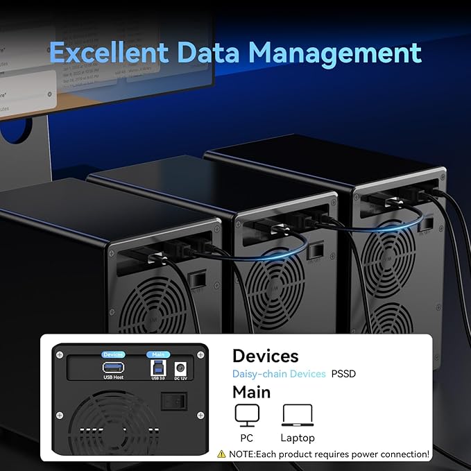 6 Bay Hard Drive Enclosure with Cooling Fan for 2.5“/3.5" SATA HDD/SSD with USB A/C 3.0, Support Hot Swappable, Daisy Chain Expansion, Tool-Free HDD Enclosure, DAS(NO RAID/NAS)