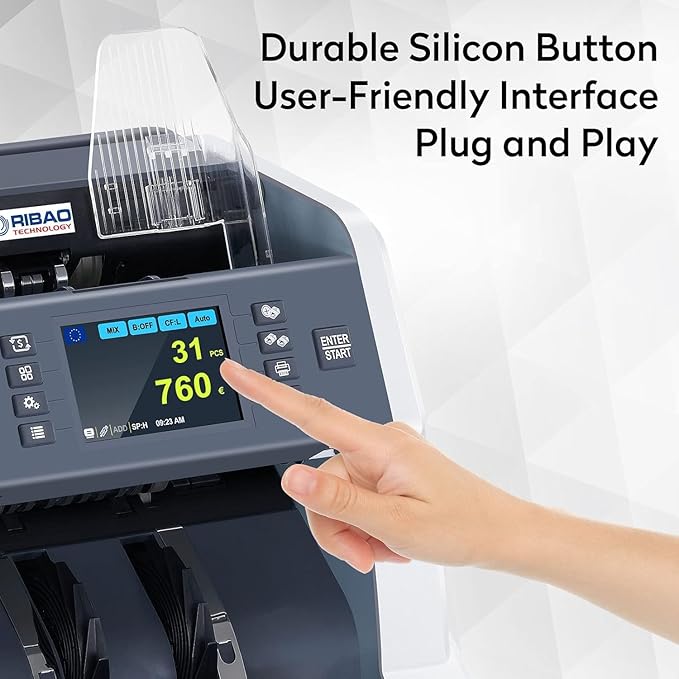RIBAO BC-40 Mixed Denomination Money Counter Machine, Value Counting, Bill Counter Multi Currency, CIS/UV/MG/IR Counterfeit Detection for Business