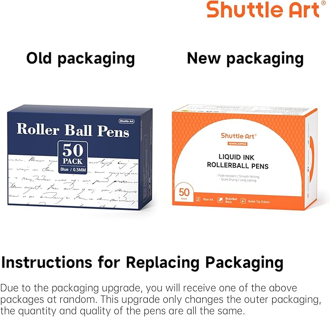 Shuttle Art RollerBall Pens, 50 Pack Blue Fine Point Roller Ball Pens, 0.5mm Liquid Ink Pens for Writing Journaling Taking Notes School Office